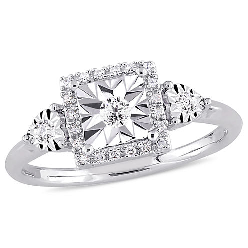 Womens 1/6 CT. T.W. Round White Diamond Sterling Silver 3-Stone Ring