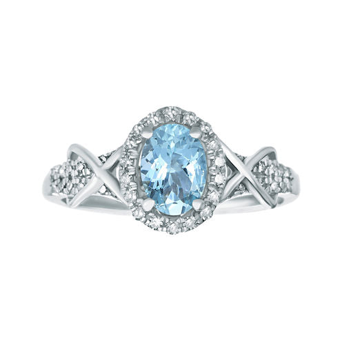 1/4 CT. T.W. Diamond and Genuine Aquamarine 10K White Gold Ring