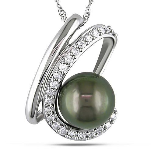 1/4 CT. T.W. Diamond and Black Cultured Tahitian Pearl Pendant