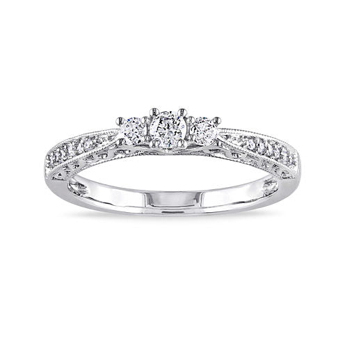 1/4 CT. T.W. Diamond 10K White Gold Vintage-Style 3-Stone Promise Ring