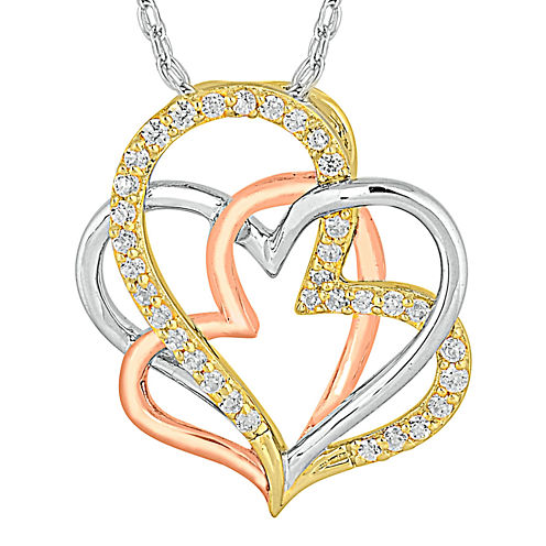 1/4 CT. T.W. Diamond 10K Tri-Color Gold Heart Pendant Necklace