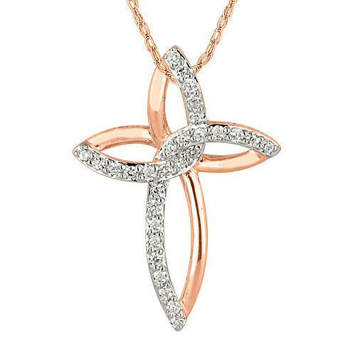 1/4 CT. T.W. Diamond 10K Rose Gold Cross Pendant Necklace