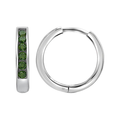 1/4 CT. T.W. Color-Enhanced Green Diamond Sterling Silver Hoop Earrings