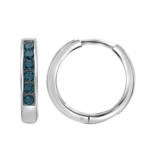 1/4 CT. T.W. Color-Enhanced Blue Diamond Sterling Silver Hoop Earrings