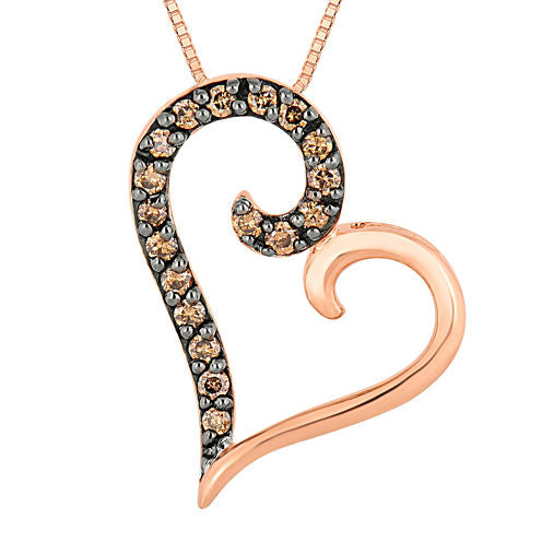 1/4 CT. T.W. Champagne Diamond 10K Rose Gold Over Silver Heart Pendant Necklace