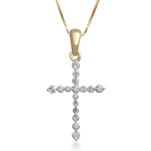 1/4 CT. T.W. Certified Diamond 14K Yellow Gold Cross Pendant Necklace