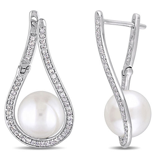 1/3 CT. T.W. White CULTURED FRESHWATER PEARLS 14K White Gold Drop Earrings