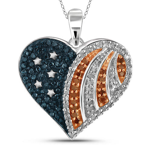 1/3 CT. T.W. White and Color-Enhanced Blue and Red Diamond Flag Heart Pendant Necklace