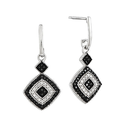 1/3 CT. T.W. White and Color-Enhanced Black Diamond Sterling Silver Drop Earrings