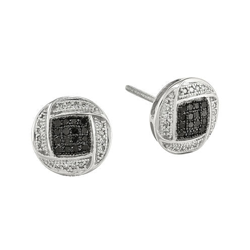 1/3 CT. T.W. White and Color-Enhanced Black Diamond Sterling Silver Circle Post Earrings