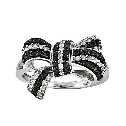 1/3 CT. T.W. White and Color-Enhanced Black Diamond Bow Ring