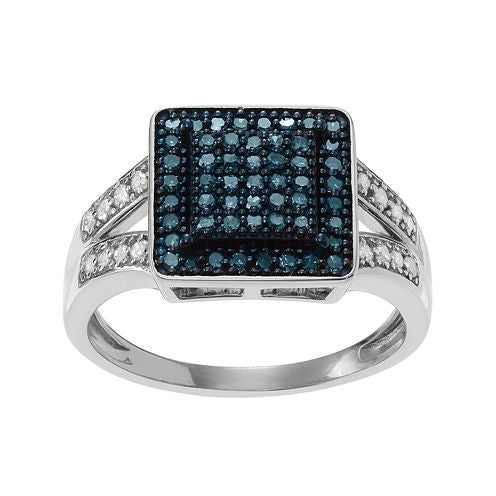 1/3 CT. T.W. White & Color-Enhanced Blue Diamond Sterling Silver Square Ring