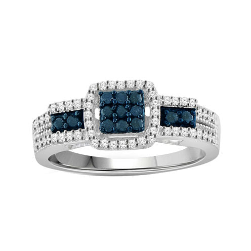 1/3 CT. T.W. White & Color-Enhanced Blue Diamond Sterling Silver Ring