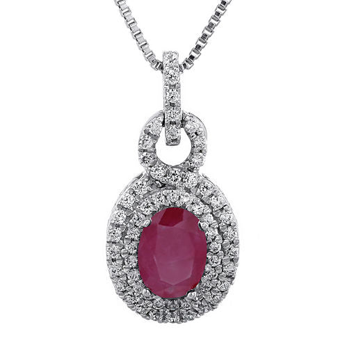 1/3 CT. T.W. Diamond and Lead Glass-Filled Ruby Oval Drop Pendant Necklace