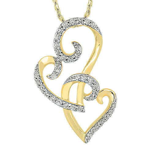 1/3 CT. T.W. Diamond 10K Yellow Gold Double Heart Pendant Necklace