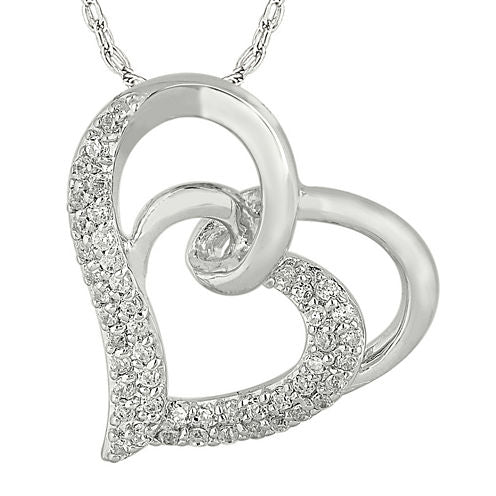 1/3 CT. T.W. Diamond 10K White Gold Double Heart Pendant Necklace