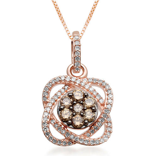 1/3 CT. T.W. Champagne & White Diamond 10K Rose Gold Flower Pendant Necklace