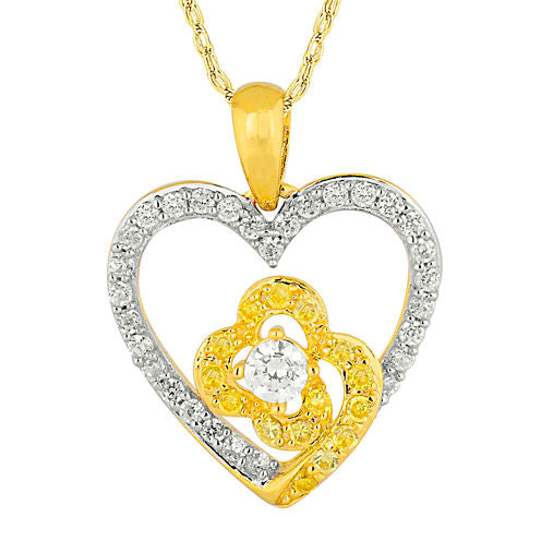 1/2 CT. T.W. White and Color-Enhanced Yellow Diamond Heart Pendant Necklace