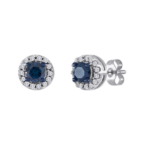 1/2 CT. T.W. White and Color-Enhanced Blue Diamond Stud Earrings