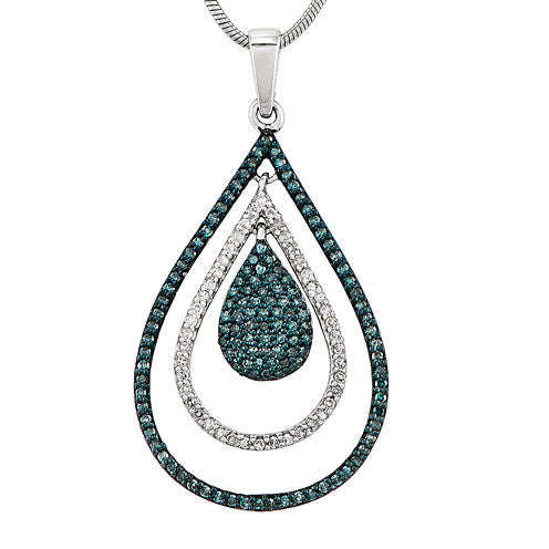 1/2 CT. T.W. White and Color-Enhanced Blue Diamond Sterling Silver Teardrop Pendant Necklace