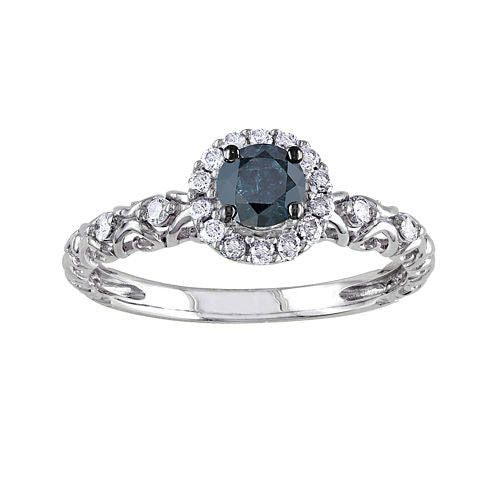 1/2 CT. T.W. White and Color-Enhanced Blue Diamond Ring