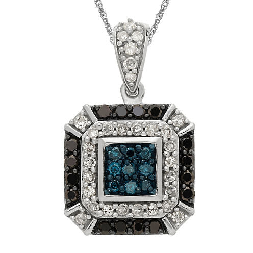 1/2 CT. T.W. White and Color-Enhanced Blue and Black Diamond Pendant Necklace