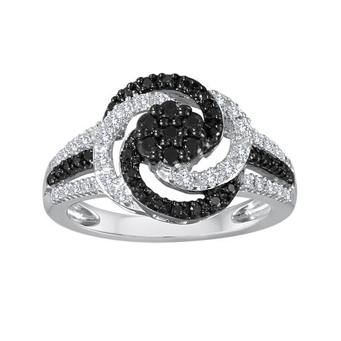 1/2 CT. T.W. White and Color-Enhanced Black Diamond Sterling Silver Swirl Ring