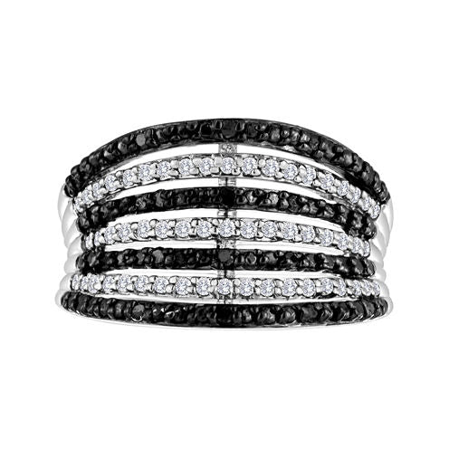 1/2 CT. T.W. White and Color-Enhanced Black Diamond 7-Row Band Ring