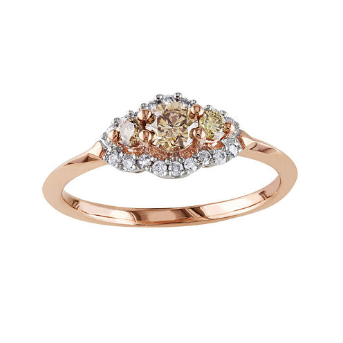 1/2 CT. T.W. White and Champagne Diamond Rose Gold Ring