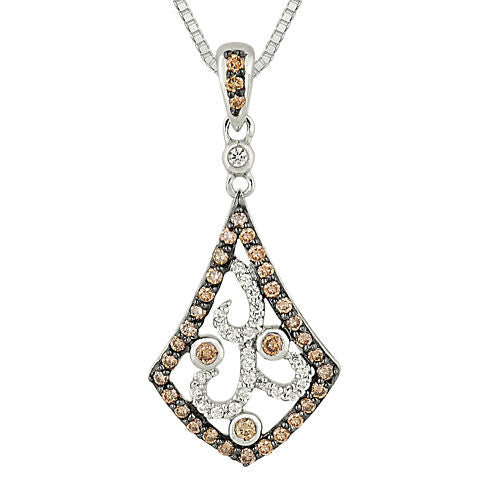 1/2 CT. T.W. White and Champagne Diamond Kite-Shaped Pendant Necklace