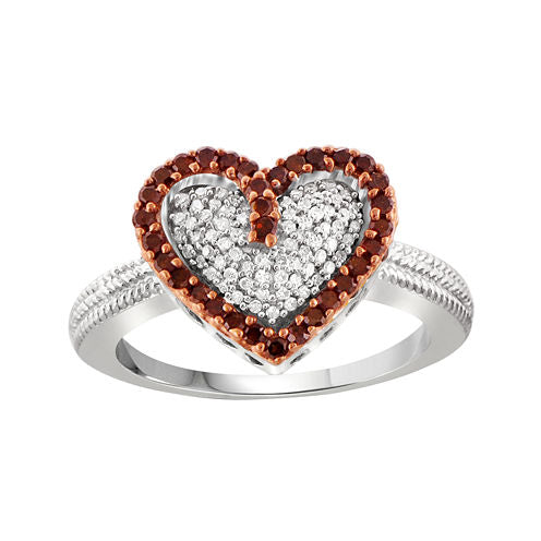 1/2 CT. T.W. White & Color-Enhanced Red Diamonds Sterling Silver Heart Ring