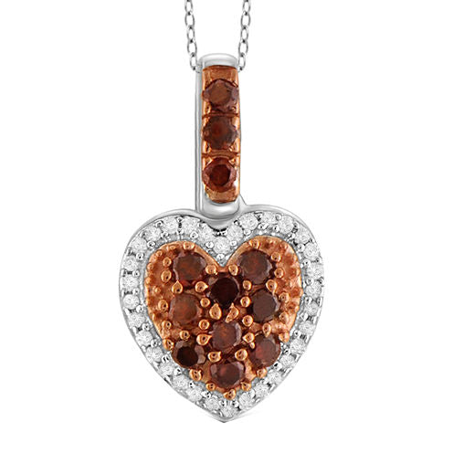 1/2 CT. T.W. White & Color-Enhanced Red Diamonds Sterling Silver Heart Pendant