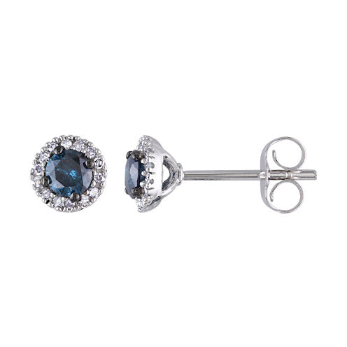 1/2 CT. T.W. White & Color-Enhanced Blue Diamond Stud Earrings