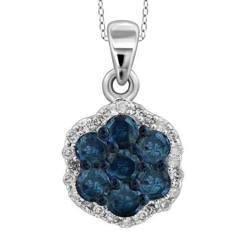 1/2 CT. T.W. White & Color-Enhanced Blue Diamond Cluster Pendant Necklace