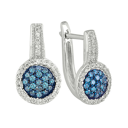 1/2 CT. T.W. White & Color-Enhanced Blue Diamond 10K White Gold Hoop Earrings