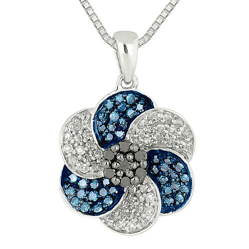 1/2 CT. T.W. White & Color-Enhanced Blue and Black Diamond Necklace