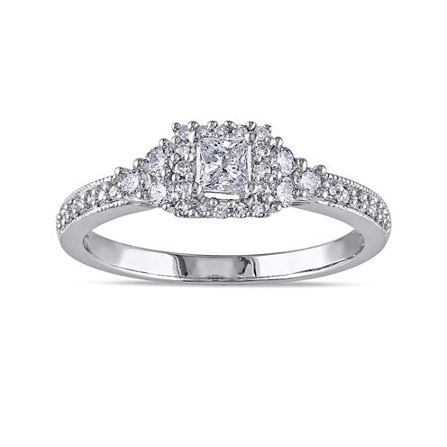 1/2 CT. T.W. Princess-Cut and Round Diamond 14K White Gold Ring