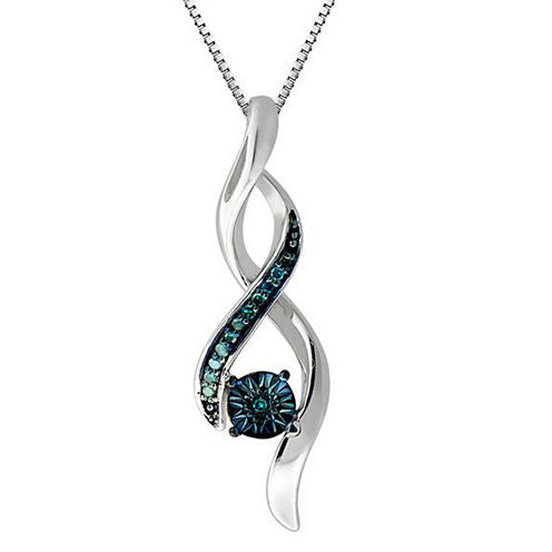 Womens 1/6 CT. T.W. Blue Diamond Sterling Silver Pendant Necklace