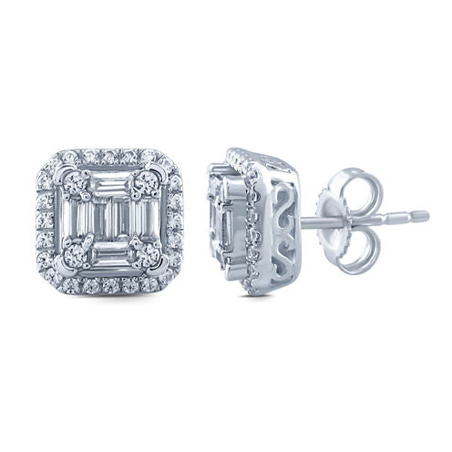 1/2 CT. T.W. Genuine White Diamond 10K White Gold Stud Earrings