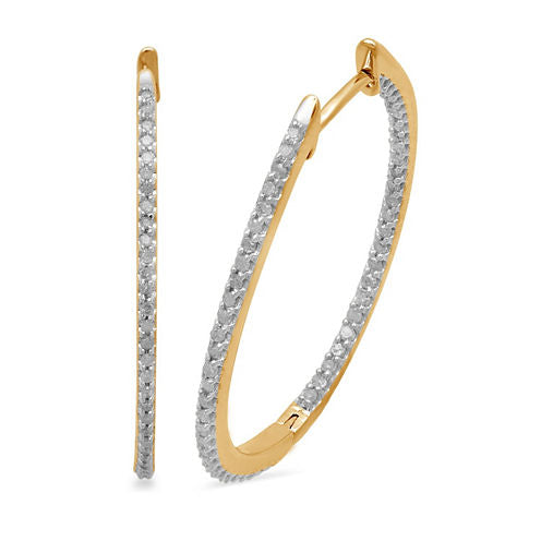 1/2 CT. T.W. GENUINE White Diamond 10K GOLD 31.5mm Hoop Earrings