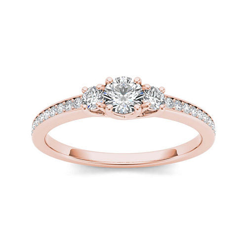 1/2 CT. T.W. Diamond 14K Rose Gold 3-Stone Engagement Ring