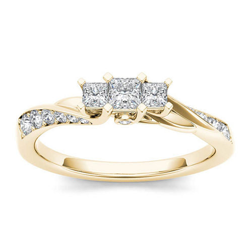 1/2 CT. T.W. Diamond 10K Yellow Gold 3-Stone Engagement Ring