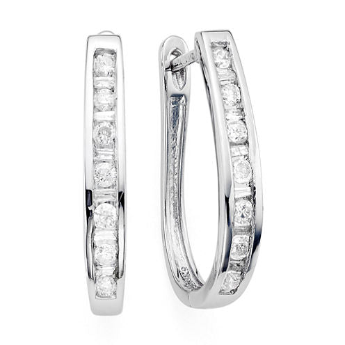 1/2 CT. T.W. Diamond 10K White Gold Hoop Earrings