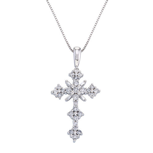 1/2 CT. T.W. Diamond 10K White Gold Cross Pendant Necklace