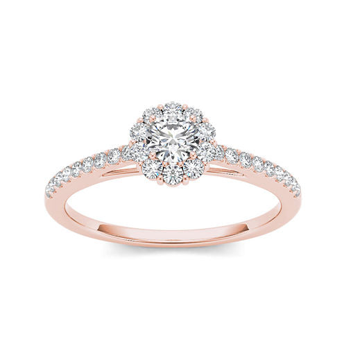 1/2 CT. T.W. Diamond 10K Rose Gold Halo Engagement Ring