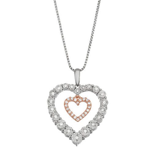 Womens 1/5 CT. T.W. White Diamond 14K Rose Gold Over Silver Sterling Silver Heart Pendant Necklace