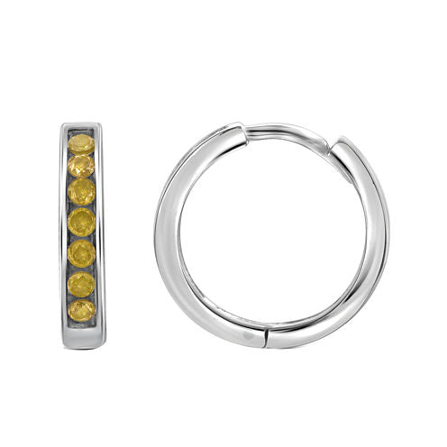 1/2 CT. T.W. Color-Enhanced Yellow Diamond Sterling Silver Hoop Earrings