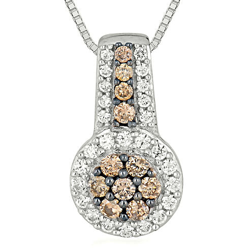 1/2 CT. T.W. Champagne & White Diamond 10K White Gold Pendant Necklace