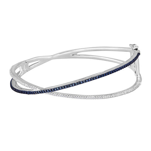 1/10 CT. T.W. White and Color-Enhanced Blue Diamond Crisscross Bangle Bracelet