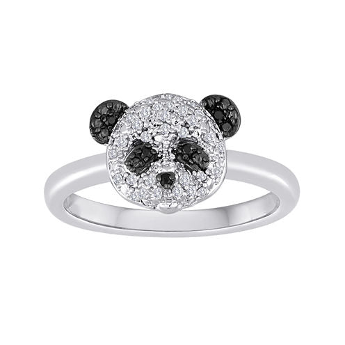 1/10 CT. T.W. White and Color-Enhanced Black Diamond Sterling Silver Panda Ring